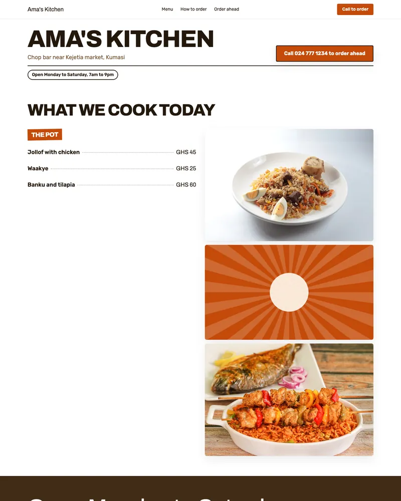 The page Studio built for Ama's Kitchen