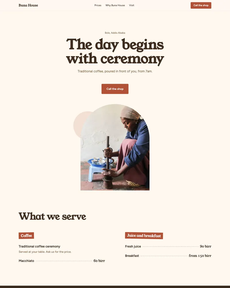 The page Studio built for Buna House