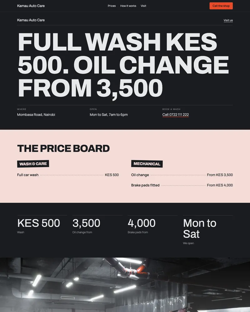 The page Studio built for Kamau Auto Care