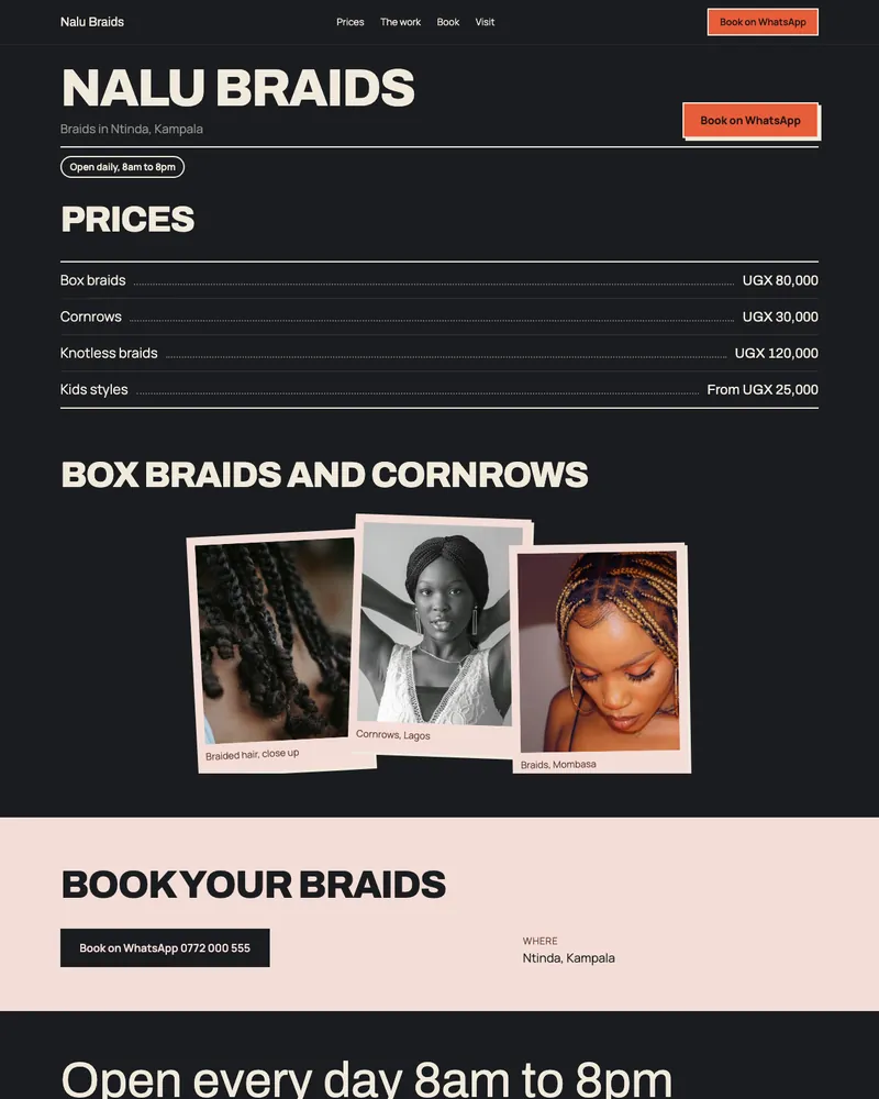 The page Studio built for Nalu Braids