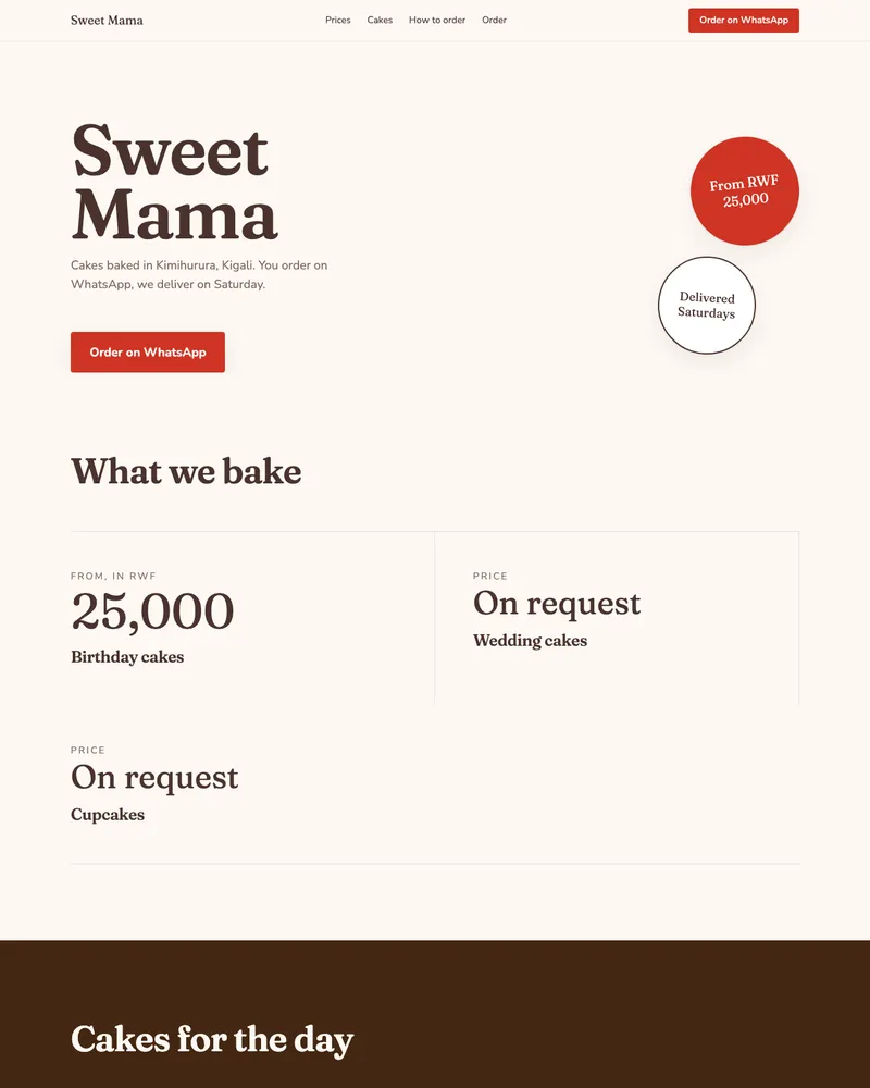The page Studio built for Sweet Mama